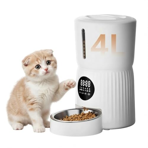 Surfola 自動給餌器 猫 犬 うさぎ タイマー式 [Wi-Fi/スマホ不要] ペット給餌器 1日6食 定時定量 4L大容量 2WAY給電 水洗い可能 音声録音 ステンレス皿 手動給餌 お手入れ簡単 日本語説明書付き SP01