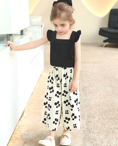 Image of Girls Summer 2 Piece Outfits Big Kids Ruffle Short Sleeve Cute Shorts Sets T Shirts and Shorts Clothing Sets 5-16Y