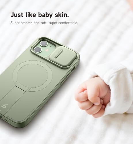 Image of SURITCH for iPhone 12 /12 Pro Case with Magnetic Camera Slide Cover and Adjustable Kickstand, Compatible with MagSafe, Shockproof Bumper Case Slim Protective Cover for iPhone 12 /12 Pro 6.1 Inch, Green
