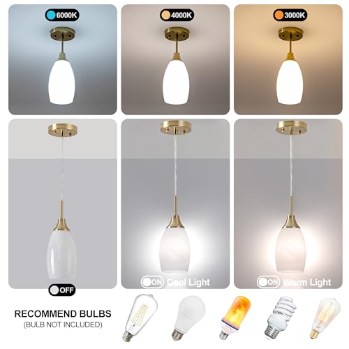 Image of Viinew 4.72 inch Glass Pendant Light,3-Pack White Oval Glass Hanging Light