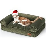 FUKUMARU Dog Couch Bed, Corduroy Cozy Cat Bed for Indoor Cats with Washable Cover, 28in Waterproof Orthopedic Dog Beds Sofa for Small Dogs and Large Cats, Cute Warm Cotton Pet Sofa, Green