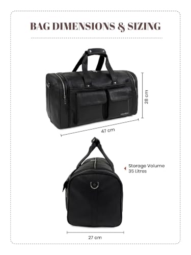 Image of Fur Jaden Weekender Premium Duffle Bag for Travel for Men and Women Made of Faux Leather with Attachable Shoulder Strap Cabin Holiday Bag (Carbon Black)