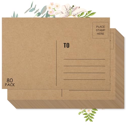 COIDEA Blank Postcards for Mailing, 80 Post Cards for Mailing, 300 GSM Kraft 4 x 6 inches Cardstock Paper Mailable Printable Postcards Bulk for Birthday, Thank You, Business Postcards