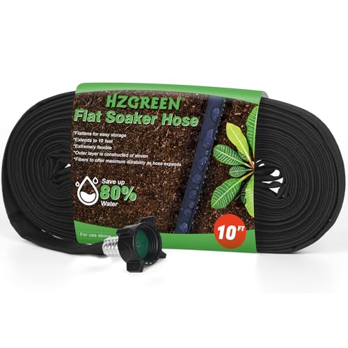 HZGREEN Flat Soaker Hose 10 FT,Drip Hose for Garden Beds Linkable Irrigation System Lightweight and Easy Watering for Tree Plant and Save 80% Water for You (10FT)