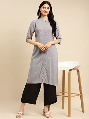 Image of rangita Yellow Rayon Calf Length Striped Straight Kurti for Women | Kurta for Women