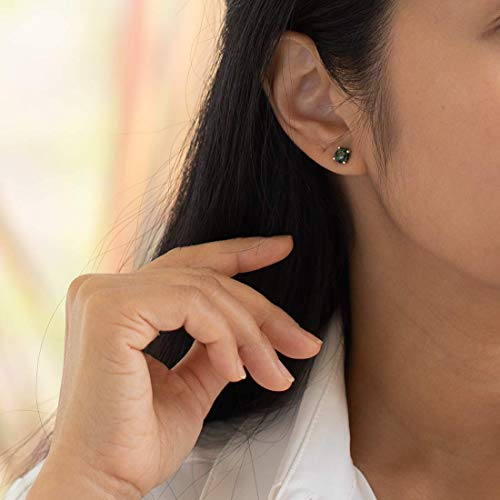 Peora Created Black Fire Opal Stud Earrings For Women In 14 Karat White Gold, Classic Solitaire Round Shape, 6Mm, 1 Carat Total, Friction Back #TOP4