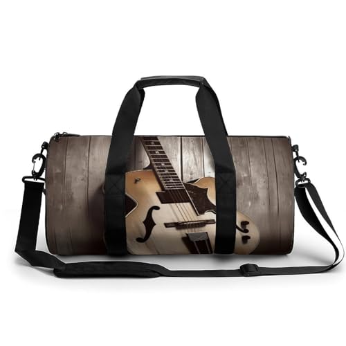 Sac de sport élégant imprimé guitare de 45 cm avec design cylindrique original