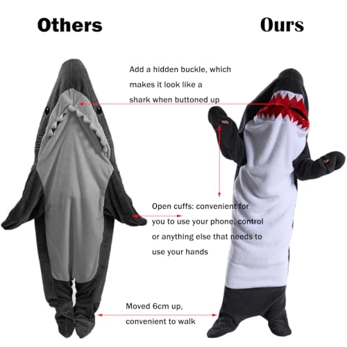 Shark Blanket Hoodie Onesie for Women Men Adult Kid Cozy Wearable Blanket Sleeping Bag, Soft Shark Costume Pajamas - Image 4