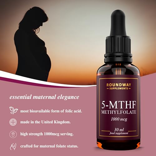 Methylfolate Folic Acid 1000mcg Drops as 5-Methyltetrahydrofolate | 5-MTHF Vitamin B9 Supplement for Pregnancy | 30ml, 60 Servings, 2 Month Supply | Made in The UK by Roundway Supplements