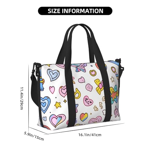Rainbow Heart Travel Duffel Bag Cute Sketch Star Carry On Tote Bag for Women Large Shoulder Weekender Overnight Bag Sports Gym Bag4