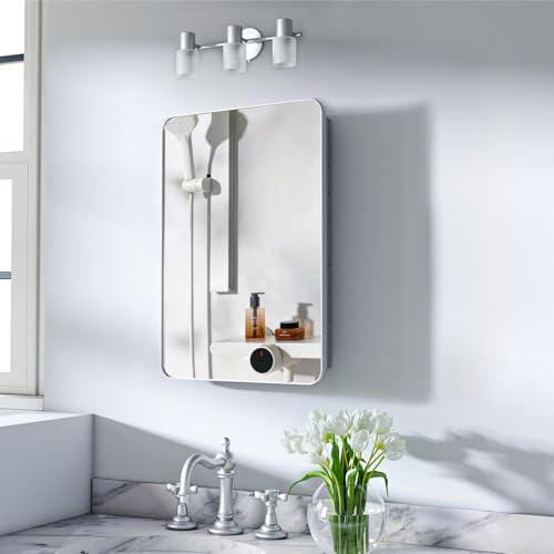 Venlus 16x24 Medicine Cabinet with Mirror for Bathroom, Silver Aluminum Bathroom Medicine Cabinet, Recessed or Wall Mount Medicine Chest Over Sink, Modern Farmhouse Style, Fully Assembled by Venlus - Used condition - CA$109.52