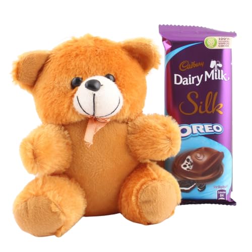 Image of SFU E Com All Time Favourite Dairy Milk Silk Chocolates With Cute Teddy | Chocolate Gift For Rakhi Birthday, Anniversary, Rakhi, Diwali, Holi | 101