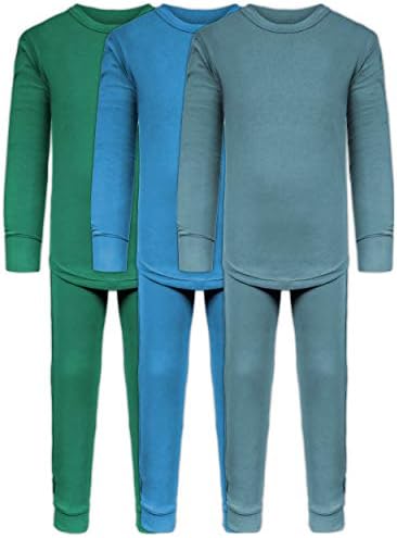 Boys Long John Ultra-Soft Cotton Stretch Base Layer Underwear Sets / 3 Long Sleeve Tops + 3 Long Pants - 6 Piece Mix & Match (3 Sets / 6 Pc - Evergreen/Blue/Arctic, 5/6)
