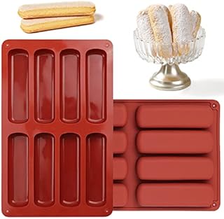 2PCS Rectangle Silicone Baking Molds 8 Cavity Cereal Bar Non Stick Moulds Silicone Finger Biscuit Molds Long Strips Energy Bar Maker for Chocolate Bar Brownie Cornbread Cheesecake Pudding Cake