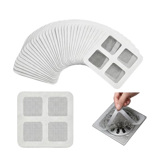 Disposable Shower Drain Hair Catcher Stickers 50 PCS, Peel & Stick Mesh Drain Covers for Hair, No-Tool Hair Trap for Shower Bathtub Sink & Laundry Drains, Self-Adhesive Drain Filter Screen