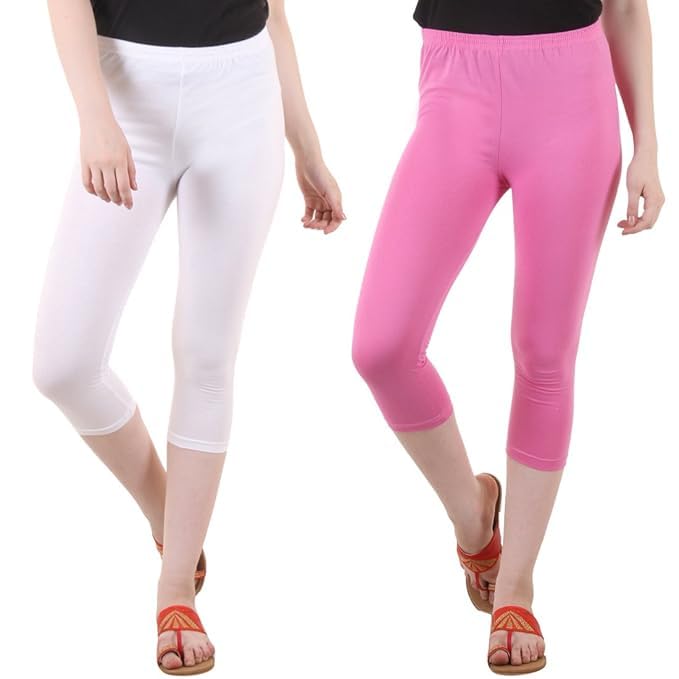 Image of DIAZ Women Cotton Stretchable Capri | Slim /Regular Fit | Breathable Yoga, Gym & Lounge Wear | Mid-Waist Stretchable 3 /4 Length Leggings with Wide Waistband - Pack of 1
