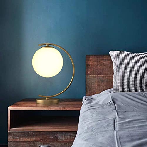 Kco Lighting Mid-Century Bedside Table Lamp Modern Glass Ball Desk Lamp Gold Reading Lamp Moon Shape Metal Table Light For Bedroom Living Room Office #TOP5