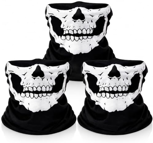 3 PCS Skull Face Cover, Breathable Skulls Face Protectors, Half Cover Skeleton Shield, Black Seamless Skull Balaclava for Motorcycle Bike Hiking Ski Halloween