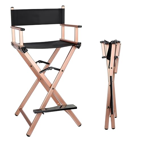 Uandhome Directors Chair,Aluminum Folding Directors Chair Makeup Chair,Makeup Artist Director Chair Lightweight Portable with Footrest 300lbs Capacity Solid Hardwood Suitable for Makeup Artist (Gold)