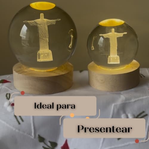 Luminária de Mesa Cristo Redentor 3D LED bola 7 Maravilhas do Mundo Moderno (Grande)