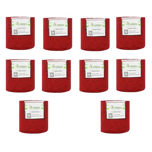 Image of Geo Fabric Grow Bags for Plants 6X6 Inch (Pack of 10) | 400 GSM Heavy Duty UV-Protected Round Maroon Colour Plant Bags for Terrace and Vegetable Gardening | Strong & Reusable|