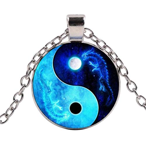 Preisvergleich Produktbild Unbekannt Halskette mit Anhänger Dragon Yin & Yang, Kette versilbert