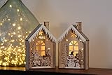 KONTARBOOR Weihnachtsdorf aus Holz, 2 Stück, Weihnachtsdekoration mit LED, Höhe 23 cm = 14,5 cm, zum Hinstellen oder Aufhängen. 8845