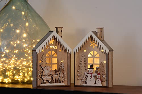KONTARBOOR Village de Noël Lumineux en Bois. Lot de 2 maisons décoratives de noël avec LED h=23cm l=14,5cm, à poser ou a accrocher.8845 Cover