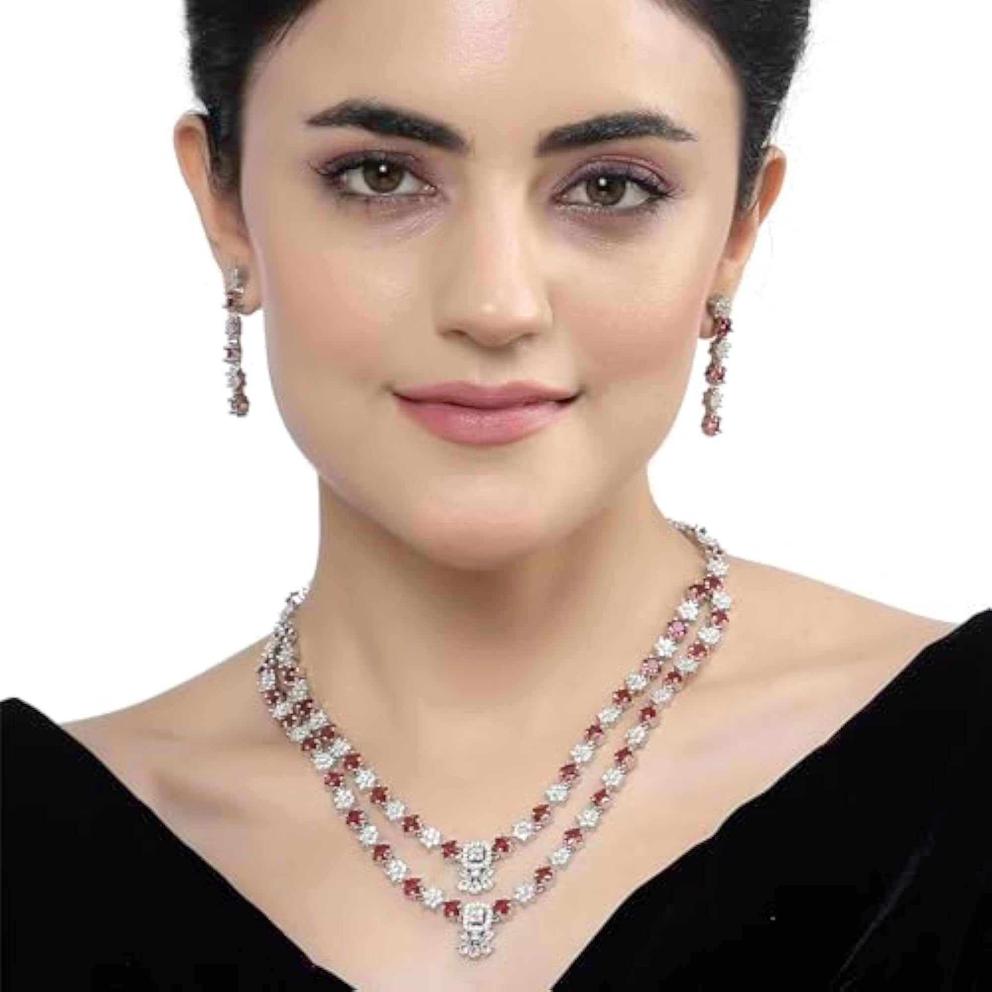 Rhodium-Plated Star Shaped Laye Necklace With Earrings Set