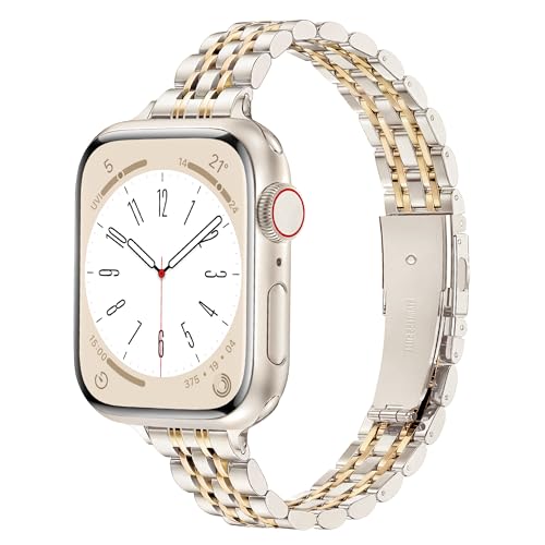 Calina Edelstahl Band Kompatibel mit Apple Watch Armband-Sternenlicht/Gold