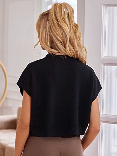Verdusa Women's Mock High Neck Short Sleeve Solid Knit Crop Top Sweater Pullovers2