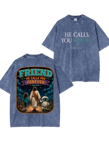 He Calls You Friend John 15:15 Mens Christian Oversized Vintage Mineral Wash Graphic Faith Streetwear Tees