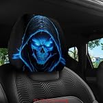 Blue Lightning Skull 2 Pack Headrest Covers, Universal Unfilled Car Pillowcases, Easy Install Printed Vehicle Interior Decor, Durable Accessory for Daily Commute, Travel & Holiday