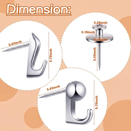 Image of Shimeyao 30 Pieces Push Pin Hooks Push Pin Hangers Thumb Tacks Hook 20 Lbs Metal Hanger Picture Hanging Nails for Wall Wooden Fabric Home Office(Silver)