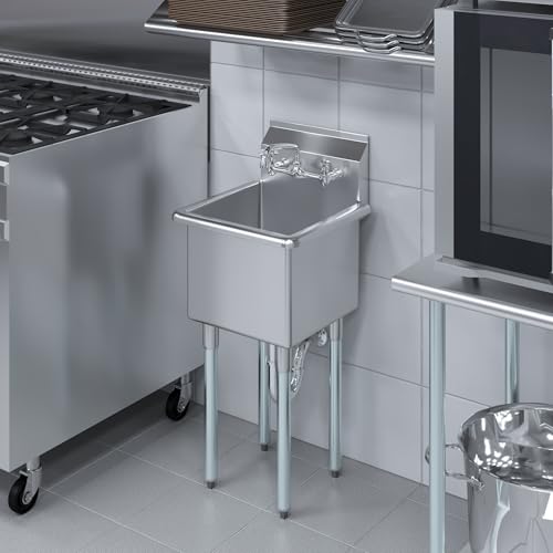 Image of 18 in. x 18.5 in. Stainless Steel Utility Sink With 15 in. x 15 in. x 13 in. Bowl and Faucet. NSF