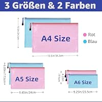 Mutsitaz 6 Stück Dokumententasche mit Reißverschluss A4+A5+A6, Wasserdichter Dokumentenbeutel für Dokumente, Quittung, Papier, Schule, Prüfungsblatt, Kosmetik, Reise, 2 Farben – Ansicht 2