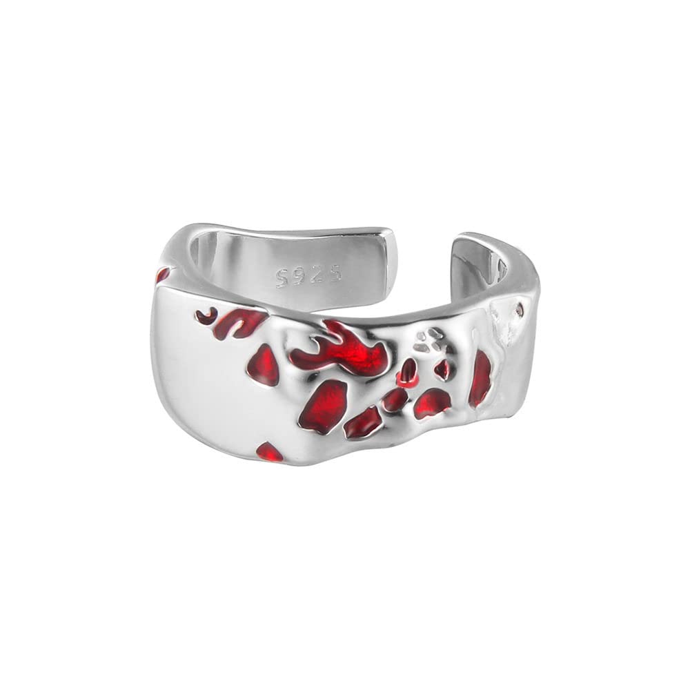 Anello In Argento 925 Da Donna,Anelli In Argento Sterling 925 Anelli Regolabili Robusti Lucidi Goccia Smalto Rosso Semplice Anelli Di Promessa Sterling Regolabili Regali Per Uomini Ragazze Donna Ane