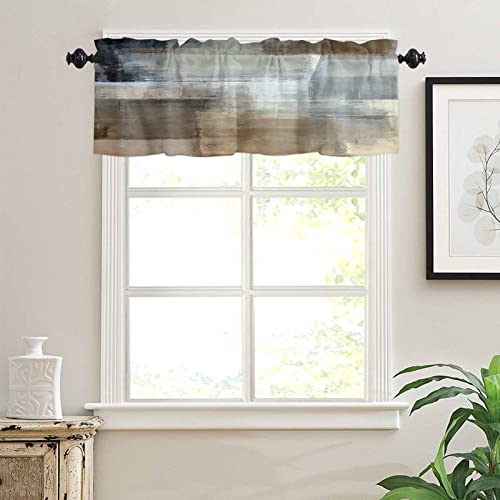 Brown Graffiti Art Valances For Windows Brown Gray White Oil Painting Art Abstract Rod Pocket Short Window Valance Curtains Home Decor Window Treatment For Kitchen Living Room Bedroom 54X18In #TOP2