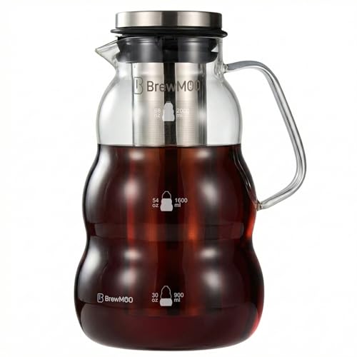 BrewMOO- Cold Brew Coffee Maker (2.0L/68Oz), Sleek Wave Borosilicate Glass