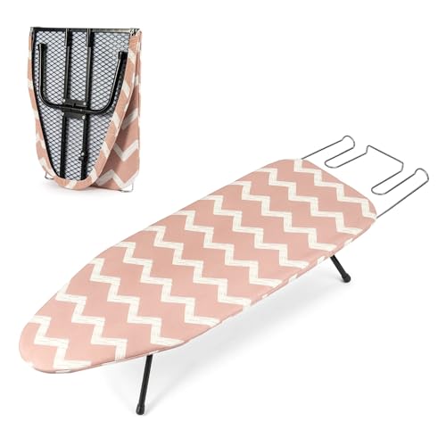 GREENSAPPIRE Tabletop Ironing Board Table Top Ironing Board with Iron Rest Small Foldable Ironing Table, Portable Ironing Table Non-Slip Folding Legs, for Apartments, Dorms, 82x32 cm (Pink)