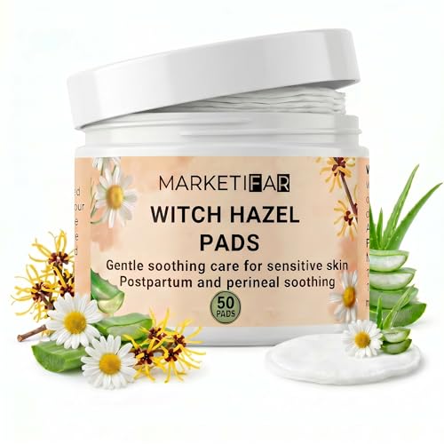 Image of Witch Hazel Pads 50 Units - Postpartum & Hemorrhoids - Cooling & Soothing Cotton Wipes for Perineal Relief After Birth | Hospital Bag Essentials for New Mums