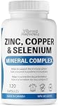Picolinate de Zinc 25mg Avec Cuivre 2.5mg et Sélénium 200mcg, 120 Capsules - Complexe Minéral 3 En 1, Supplément Zinc Cuivre, Soutient le Système Immunitaire, Approvisionnement de 4 Mois, Végétalien, Sans Gluten, Fabriqué au Canada