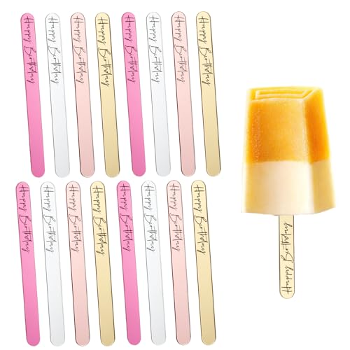 20 Pcs Happy Birthday Acrylic Sticks, 3.9 Inch Clear Reusable Cakesicle Sticks for DIY Cake Candy Ice Cream Craft Mold Party Decoration