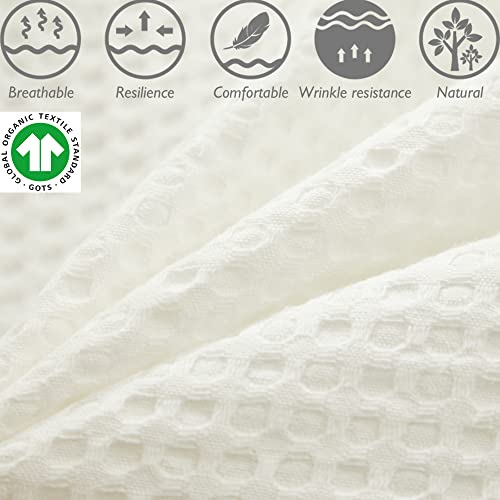 Image of Brandream Crib Bedding Set Cotton Gender Neutral Boho Bohemian Baby Girl Boy Nursery Bedding 6 Pieces Solid White Cotton Farmhouse Chic Minimalist Tassel Fringe Macrame Cozy Waffle Weave Coconut