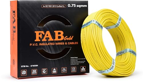 Image of 0.75 sqmm Single Core Copper Electrical Wire, 90 Meter (Yellow) | Heat Resistant & Flame Retardant (FR) | Lead-Free LSH House Wire for Home & Industrial Use