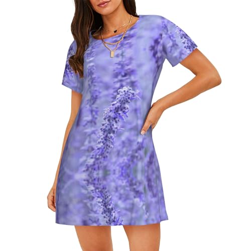 Chemise de nuit ample confortable violette femme pyjama fluide fleurs S-XXXL