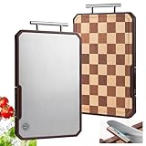 Titanium Cutting Board with Knife Sharpener, Pure Titanium & Acacia Wood Cutting Boards for Kitchen, Double Sided Checkerboard Chopping Board with Handle & Stand, 16.7"×10.4"x×1.2"