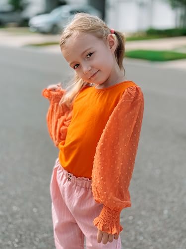 Image of Arshiner Girls Long Sleeve Shirt with Ruffle Cuffs Polka Swiss Dots Kids Girls Pullover Shirts Cute Crewneck Girls Top