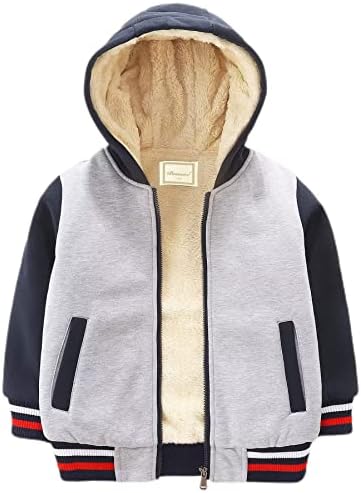 Bumeex Boys Clothes Jacket Hoodie,Fall Winter Sherpa Fleece Lined Jacket Hoodie Grey/Navy 7-8 Years