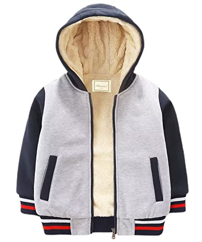 Bumeex Boys Clothes Jacket Hoodie,Fall Winter Sherpa Fleece Lined Jacket Hoodie Grey/Navy 7-8 Years #TOP2